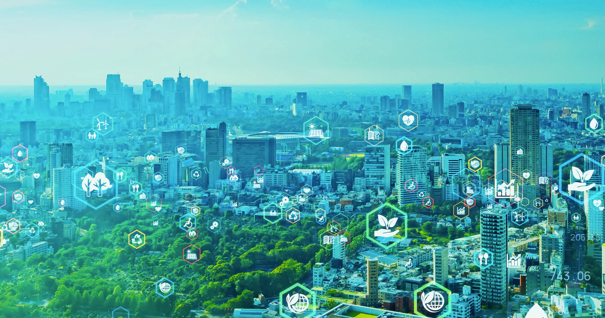 ビル群を上空から見た景色