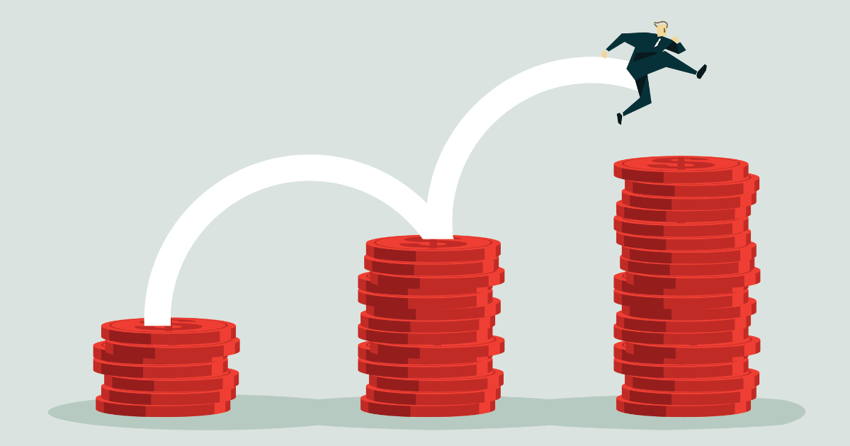 右肩あがりに積み重なるコイン