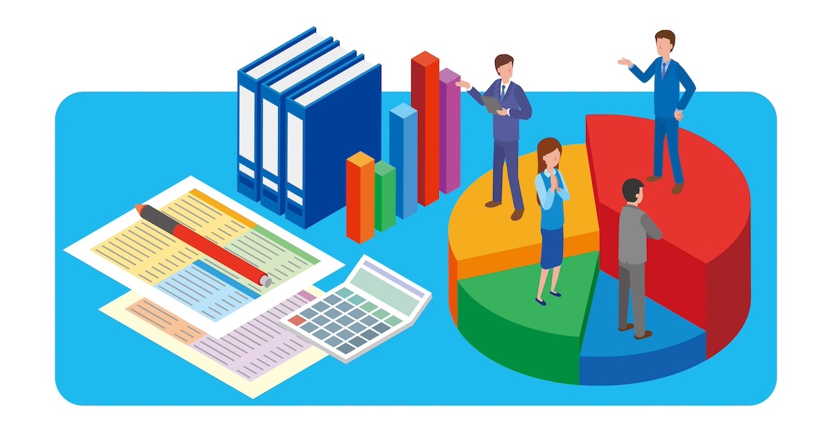 グラフとビジネスパーソンのイラスト