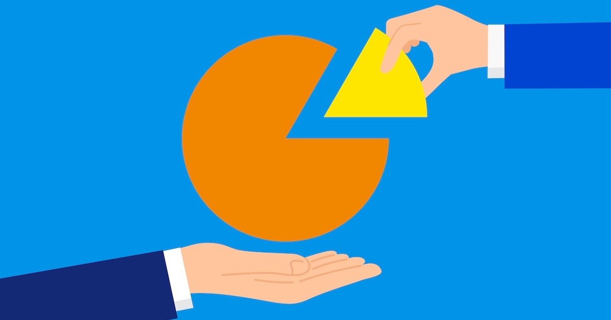 円グラフと20%分をとる手のイメージ