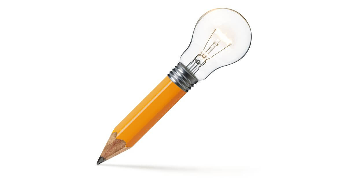 電球がついたオレンジ色の鉛筆