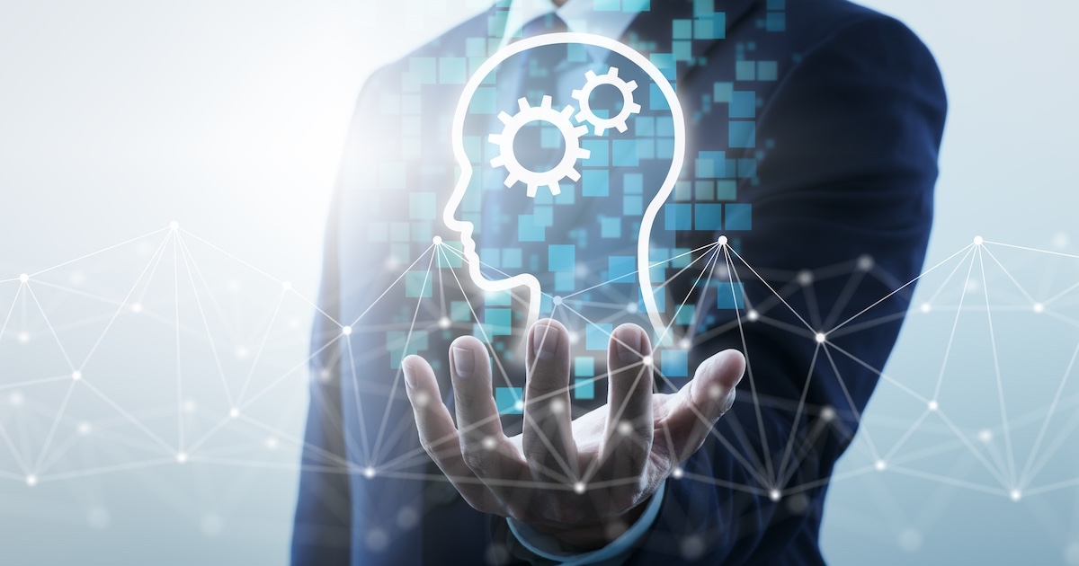 ビジネスパーソンの手中に人工知能をイメージしたイラスト